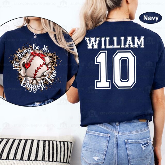 Personalized Baseball Mom Shirt – “I’ll Always Be Her Biggest Fan” Custom Baseball Mama Tee