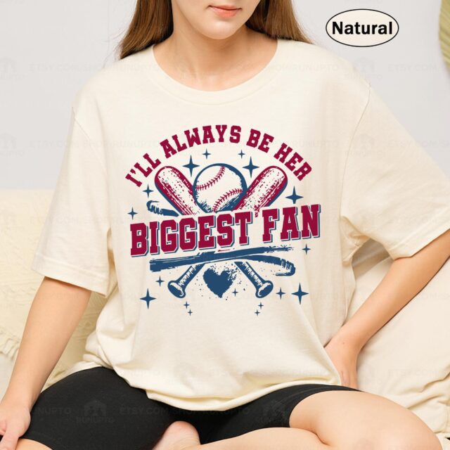 “I’ll Always Be Her Biggest Fan” Baseball Mom Shirt – Custom Name & Number