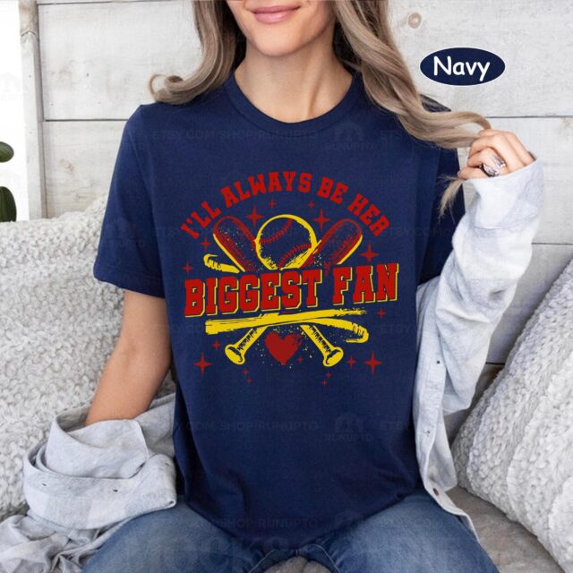 I’ll Always Be Her Biggest Fan Softball Mom Shirt – Custom Name & Number Tee