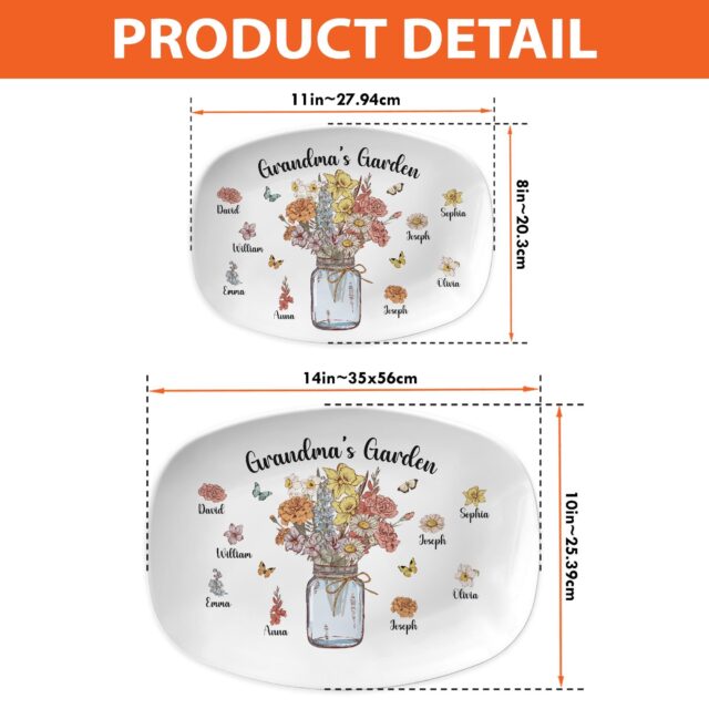 Custom Birth Month Flowers Grandma Plate – Personalized Family Platter for Mother’s Day