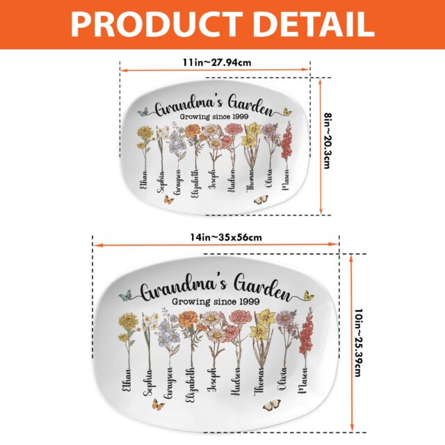 Custom Birth Month Flower Grandma’s Garden Plate – Personalized Grandma Platter for Mother’s Day