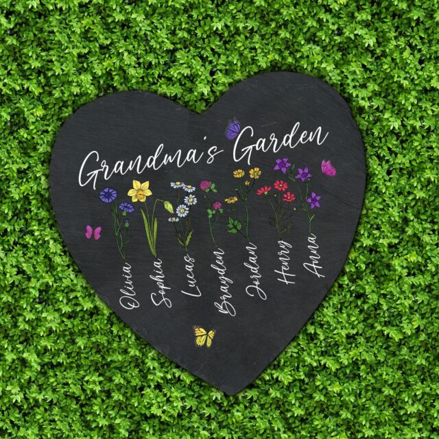 Personalized Garden Stone – Grandma’s Garden with Birth Month Flowers & Grandkids’ Names