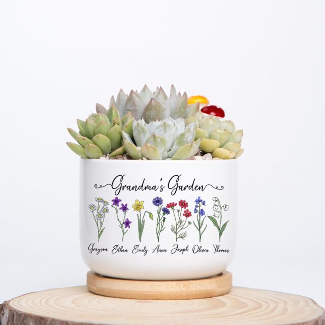 Personalized Birth Month Flowers Grandma Plant Pot – Custom Garden Gift with Grandkids’ Names