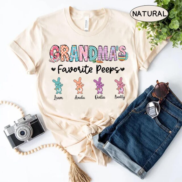 Personalized Grandma Shirt – “Grandma’s Favorite Bunnies” Easter Shirt with Custom Kids’ Names