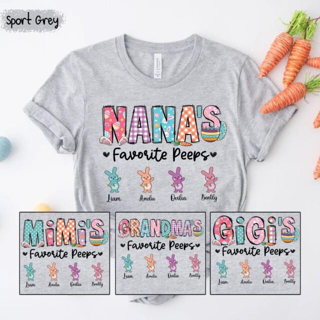 Personalized Grandma Shirt – “Grandma’s Favorite Bunnies” Easter Shirt with Custom Kids’ Names