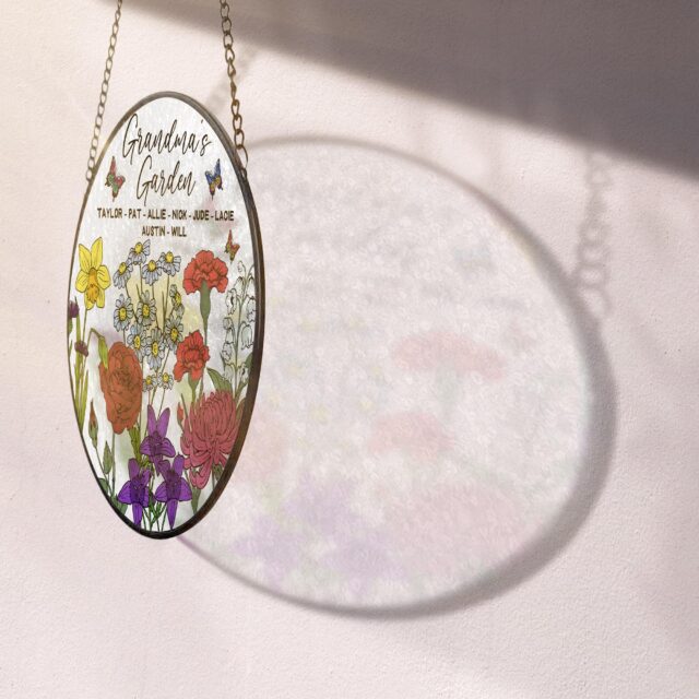 Personalized Birth Month Flowers Stained Glass Suncatcher – Custom Grandma’s Garden Gift with Grandkids’ Names