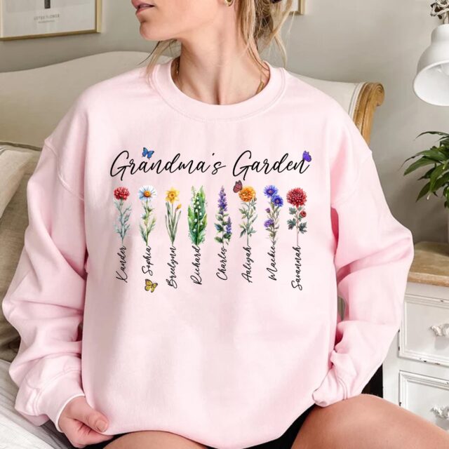 Grandma’s Garden Shirt – Custom Birth Month Flowers & Grandkids’ Names for Mother’s Day