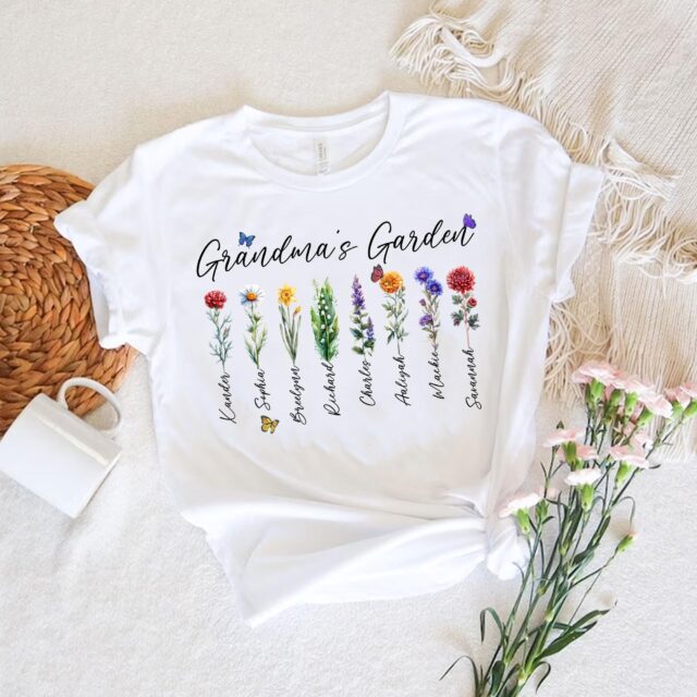 Grandma’s Garden Shirt – Custom Birth Month Flowers & Grandkids’ Names for Mother’s Day