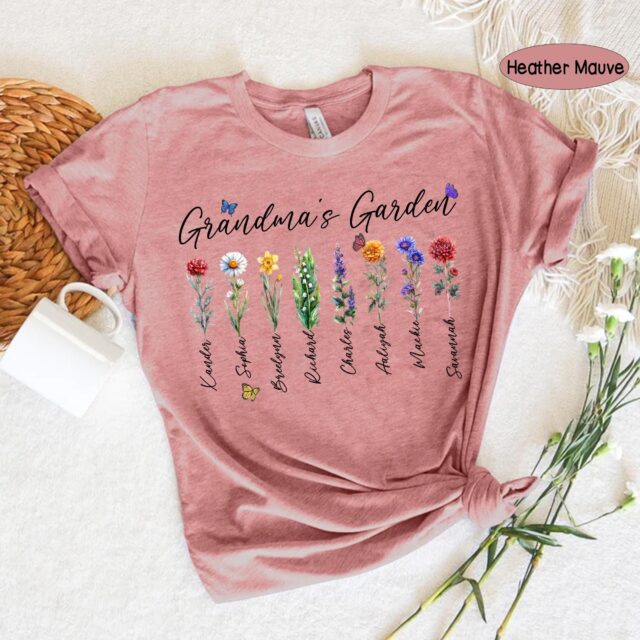 Grandma’s Garden Shirt – Custom Birth Month Flowers & Grandkids’ Names for Mother’s Day