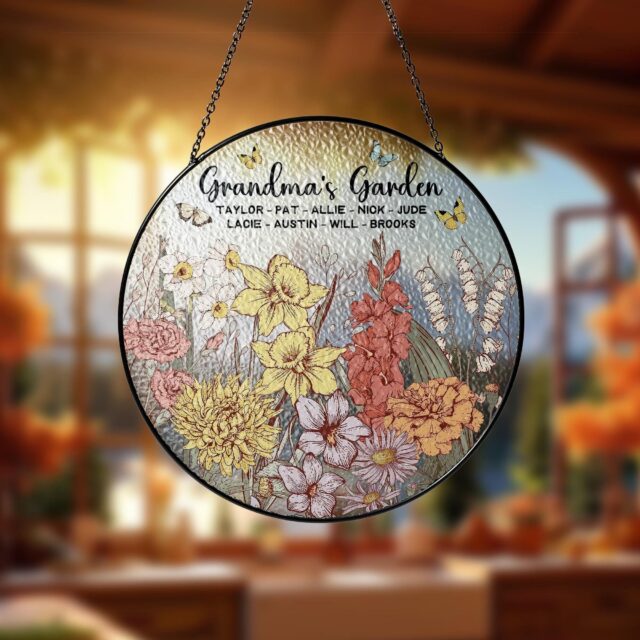 Personalized Birth Flowers Stained Glass Suncatcher – Grandma’s Garden Gift for Mother’s Day