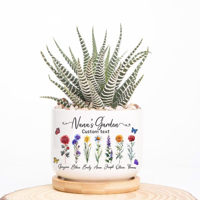 Custom Grandma’s Garden Plant Pot – Birth Month Flowers & Grandkids’ Names for Mother’s Day
