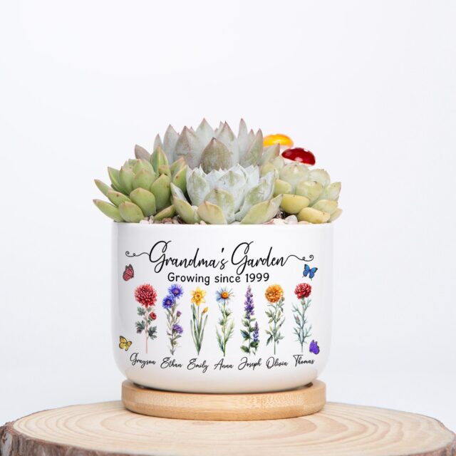 Custom Grandma’s Garden Plant Pot – Birth Month Flowers & Grandkids’ Names for Mother’s Day