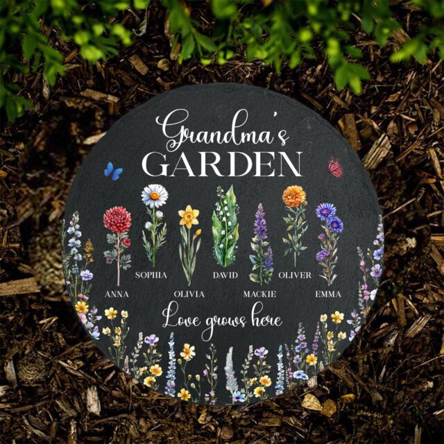 Custom Birth Month Flowers Garden Stone – Personalized Grandma’s Garden Stone for Mother’s Day