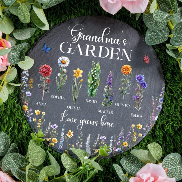 Custom Birth Month Flowers Garden Stone – Personalized Grandma’s Garden Stone for Mother’s Day
