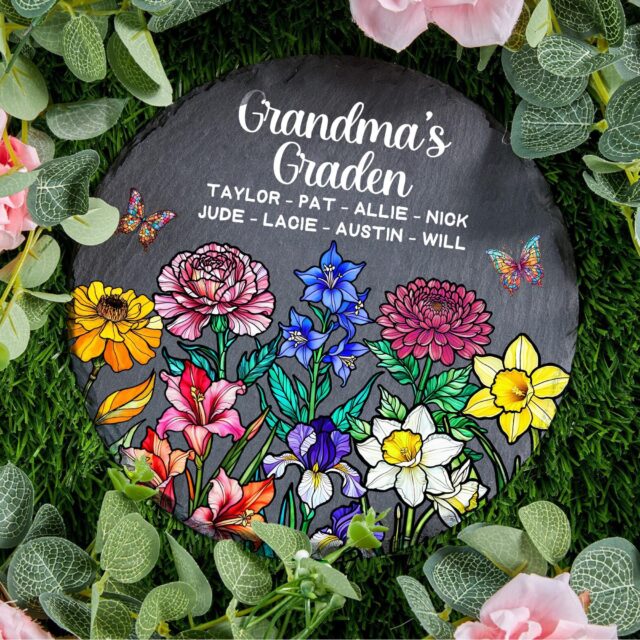 Custom Grandma’s Garden Stone – Birth Month Flowers & Grandkids’ Names for Mother’s Day