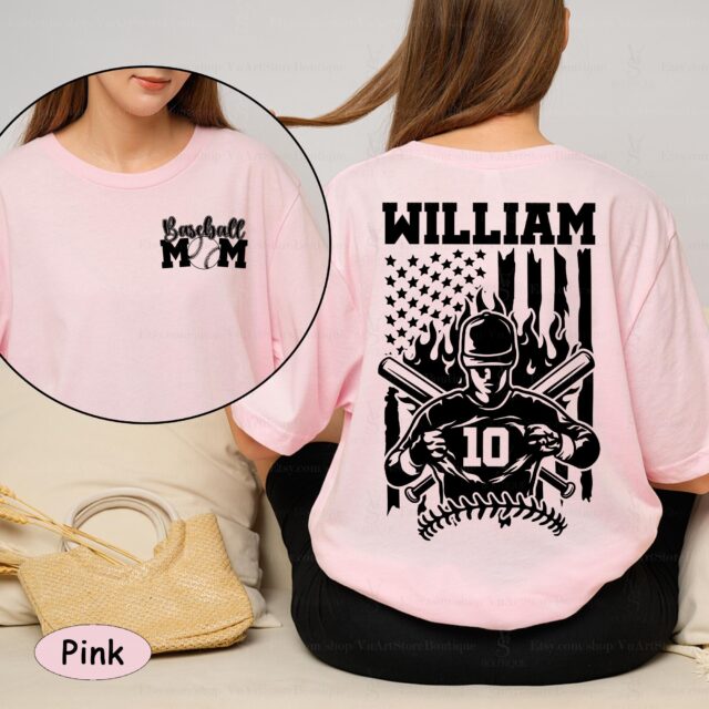 Personalized Baseball Mom Shirt – Custom Name & Number Baseball Mama Tee