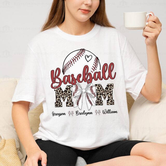 Baseball Mom Shirt – Custom Name & Number Baseball Bow Tee for Baseball Season