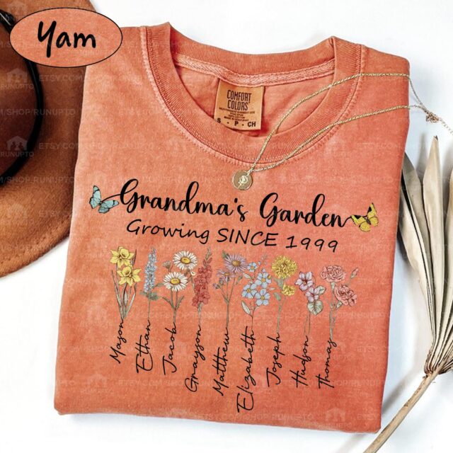 Grandma’s Garden Shirt – Custom Birth Month Flowers & Grandkids’ Names for Mother’s Day
