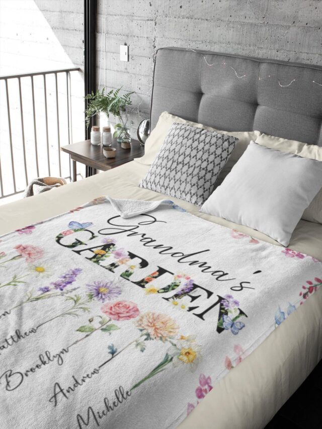 Personalized Grandma’s Garden Blanket – Custom Birth Month Flowers & Grandkids’ Names for Mother’s Day