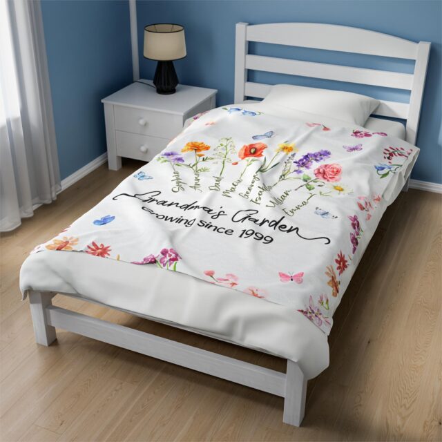 Personalized Grandma’s Garden Blanket – Custom Birth Month Flowers & Grandkids’ Names