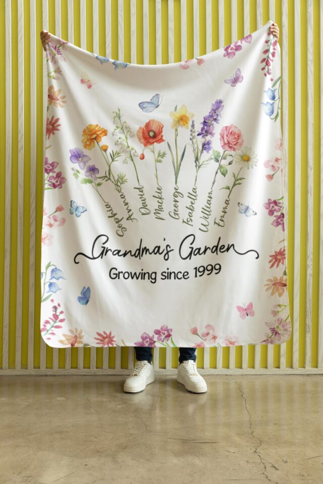 Personalized Grandma’s Garden Blanket – Custom Birth Month Flowers & Grandkids’ Names