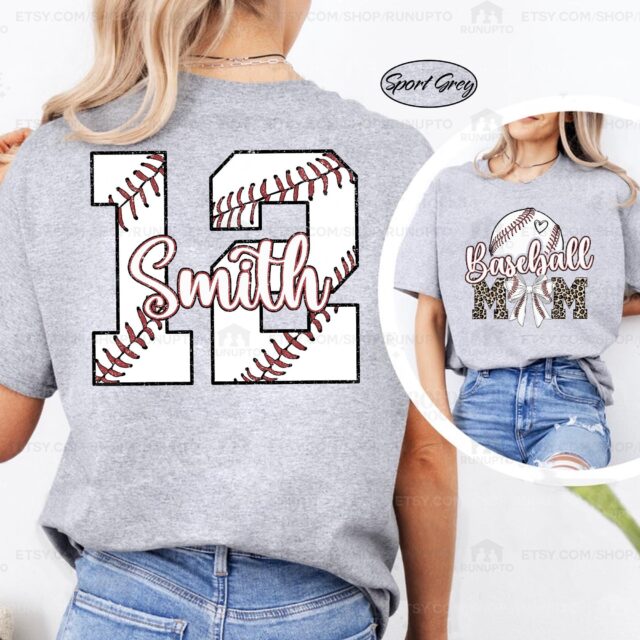 Personalized Baseball Mom Shirt – Custom Name & Number Baseball Mama Tee