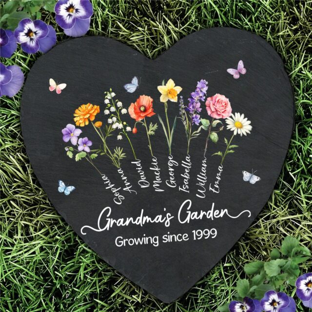 Personalized Grandma’s Garden Stone – Custom Birth Month Flowers & Grandkids’ Names