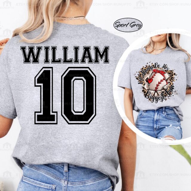 Personalized Baseball Mom Shirt – “I’ll Always Be Her Biggest Fan” Custom Baseball Mama Tee