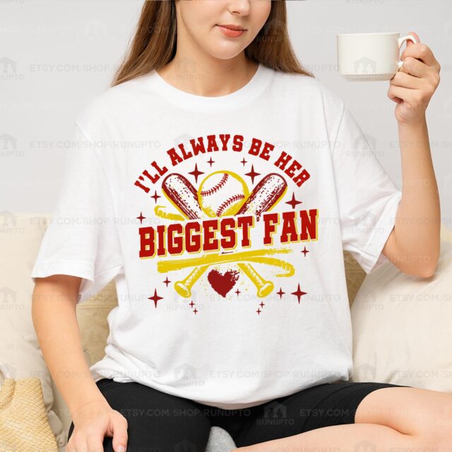 I’ll Always Be Her Biggest Fan Softball Mom Shirt – Custom Name & Number Tee