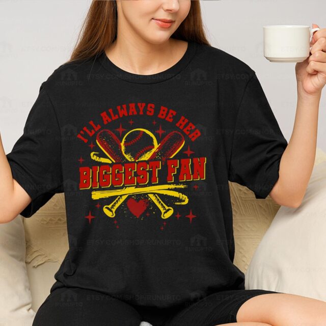 I’ll Always Be Her Biggest Fan Softball Mom Shirt – Custom Name & Number Tee