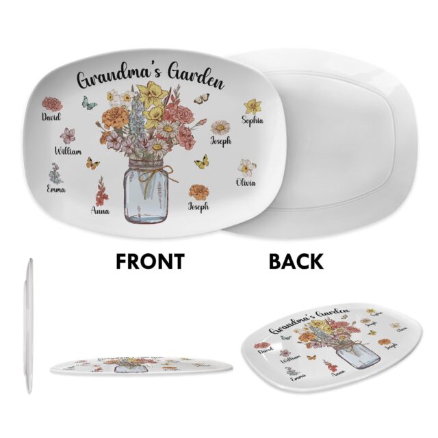 Custom Birth Month Flowers Grandma Plate – Personalized Family Platter for Mother’s Day