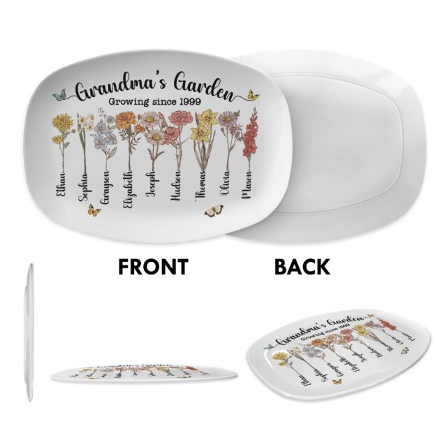 Custom Birth Month Flower Grandma’s Garden Plate – Personalized Grandma Platter for Mother’s Day