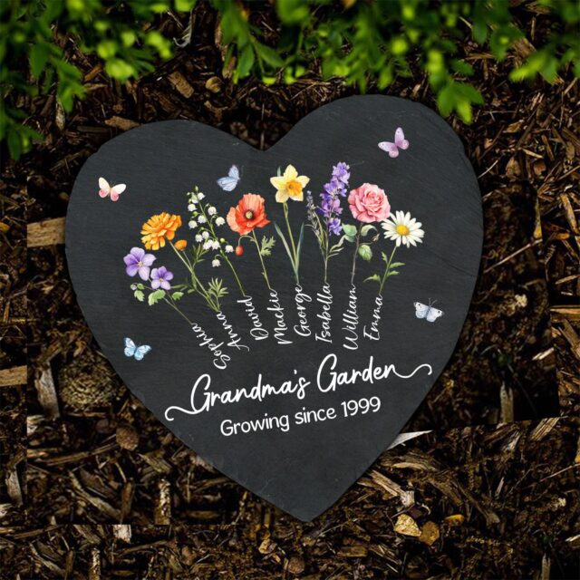 Personalized Grandma’s Garden Stone – Custom Birth Month Flowers & Grandkids’ Names