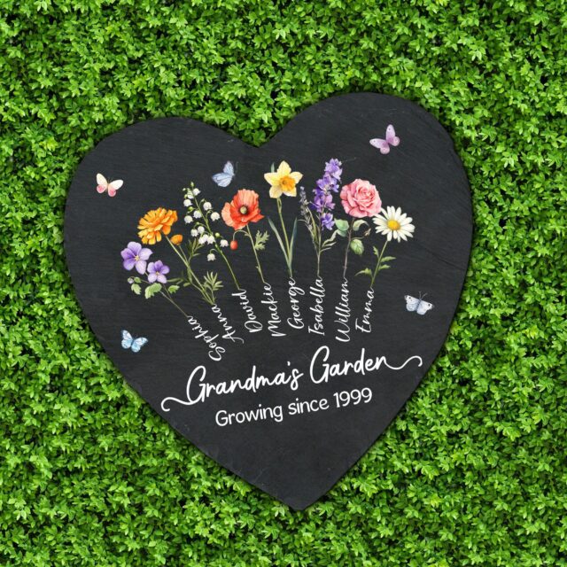 Personalized Grandma’s Garden Stone – Custom Birth Month Flowers & Grandkids’ Names