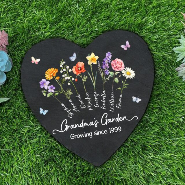 Personalized Grandma’s Garden Stone – Custom Birth Month Flowers & Grandkids’ Names