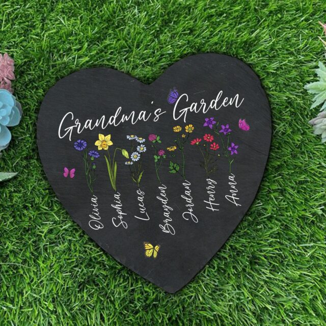 Personalized Garden Stone – Grandma’s Garden with Birth Month Flowers & Grandkids’ Names