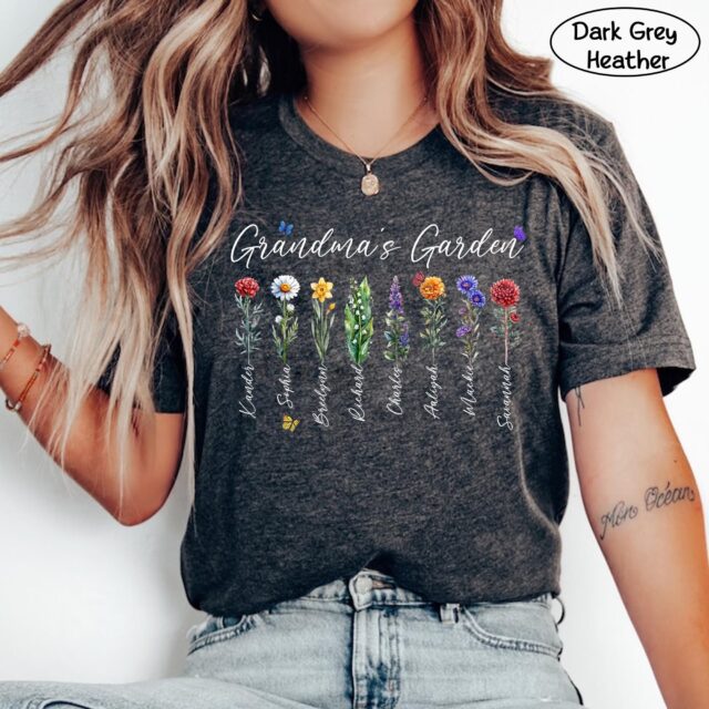 Grandma’s Garden Shirt – Custom Birth Month Flowers & Grandkids’ Names for Mother’s Day