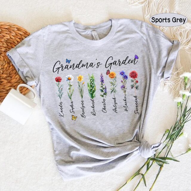 Grandma’s Garden Shirt – Custom Birth Month Flowers & Grandkids’ Names for Mother’s Day