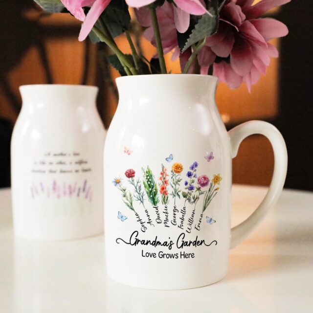 Grandma’s Garden Vase – Custom Birth Month Flowers & Grandkids’ Names for Mother’s Day
