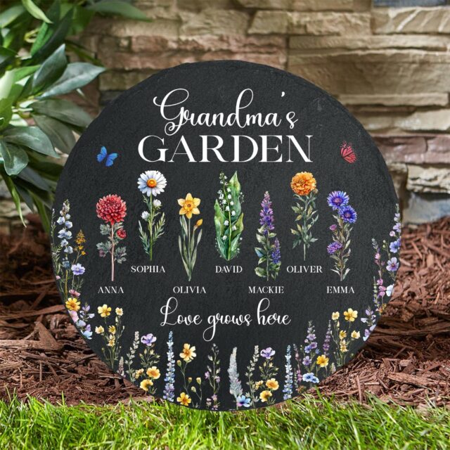 Custom Birth Month Flowers Garden Stone – Personalized Grandma’s Garden Stone for Mother’s Day