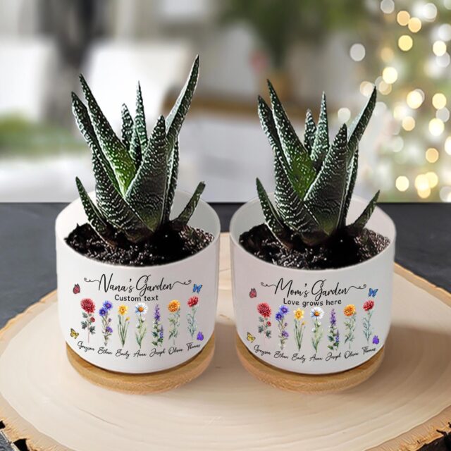 Custom Grandma’s Garden Plant Pot – Birth Month Flowers & Grandkids’ Names for Mother’s Day
