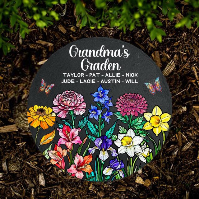 Custom Grandma’s Garden Stone – Birth Month Flowers & Grandkids’ Names for Mother’s Day