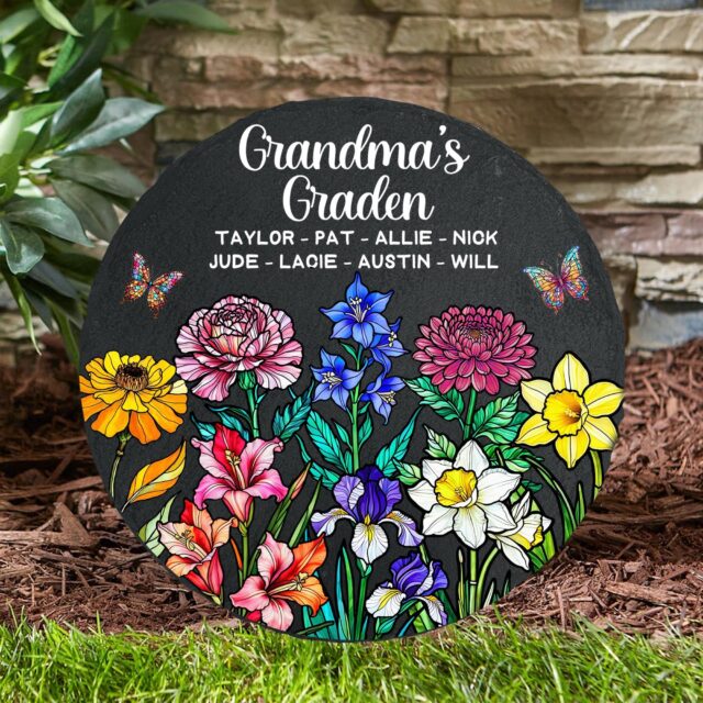 Custom Grandma’s Garden Stone – Birth Month Flowers & Grandkids’ Names for Mother’s Day