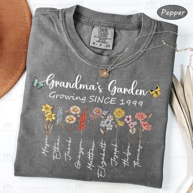 Grandma’s Garden Shirt – Custom Birth Month Flowers & Grandkids’ Names for Mother’s Day