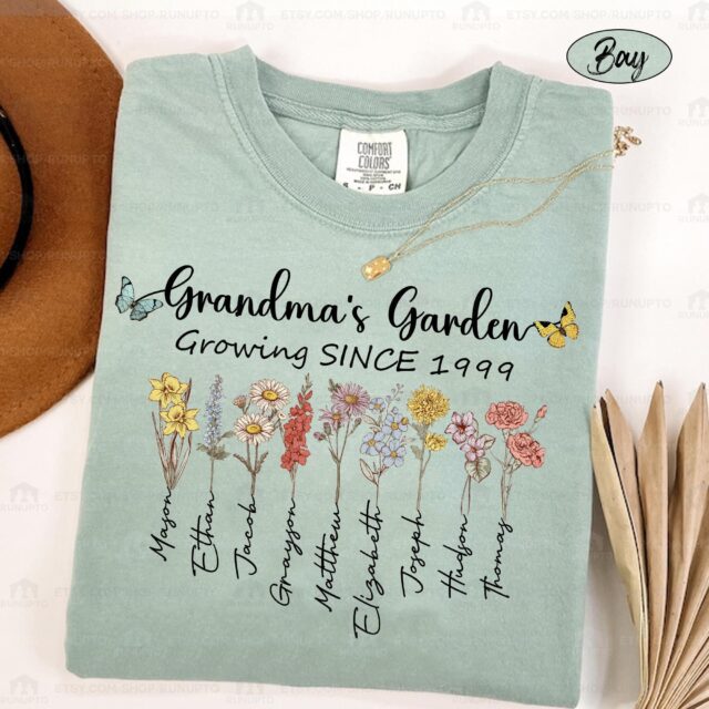 Grandma’s Garden Shirt – Custom Birth Month Flowers & Grandkids’ Names for Mother’s Day