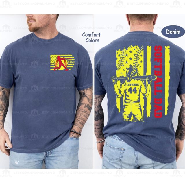 Custom Softball Dad Shirt – Personalized Name & Number Sports Tee for Father’s Day