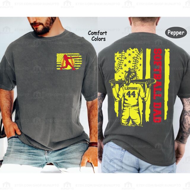 Custom Softball Dad Shirt – Personalized Name & Number Sports Tee for Father’s Day