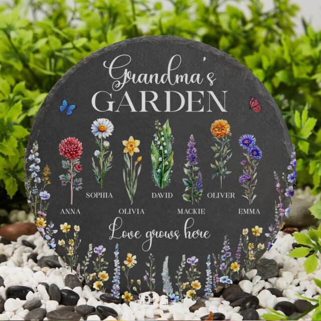 Custom Birth Month Flowers Garden Stone – Personalized Grandma’s Garden Stone for Mother’s Day